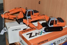 TWO BOXED DIECAST HITACHI EXCAVATORS, comprising Zaxis 210 and Zaxis 160W, both 1/40 scale models,