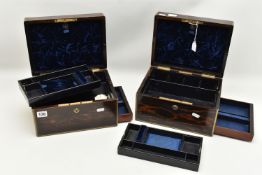 TWO VICTORIAN 'ASPREY' WOODEN VANITY CASES, two rectangular form wooden boxes with brass