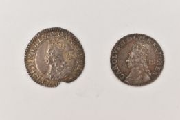 A PAIR OF CHARLES II 3d COINS, to include a machine made 3d undated possibly circa 1668 (cut through