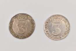 A PAIR OF WILLIAM III THREE PENCE 3d COINS, to include a 1700 3d (slight damage) a large lettering