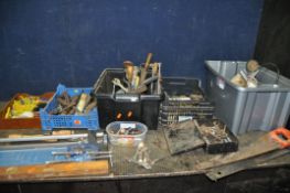 FIVE TRAYS CONTAINING HAND TOOLS including Draper clamps, files, rasps, gouges, chisels, hammers,