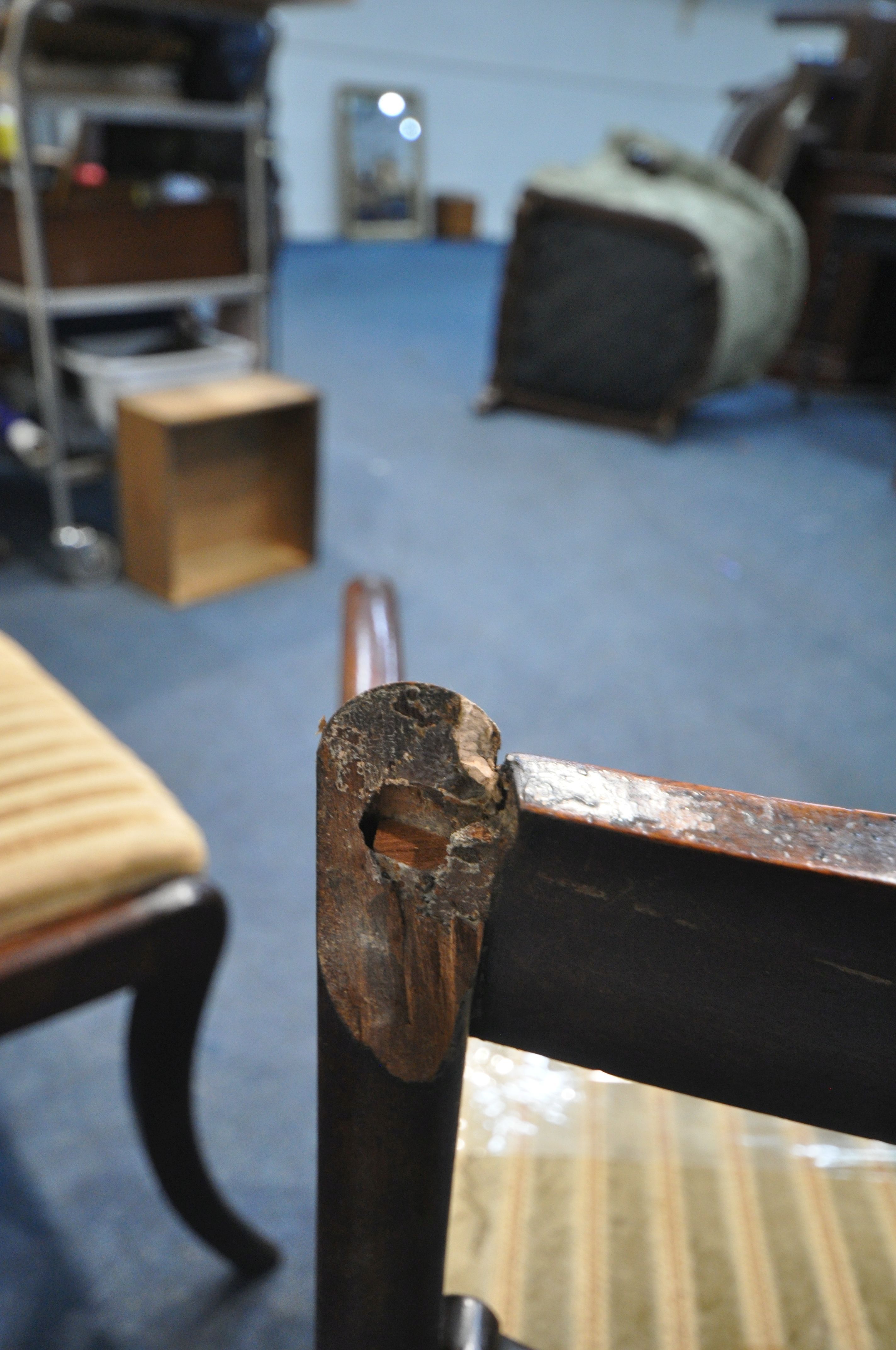 A SET OF EIGHT REGENCY MAHOGANY BAR BACK CHAIRS, including two carvers, with stripped drop in seat - Image 3 of 5