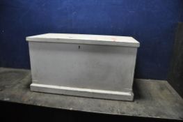AN EARLY 20TH CENTURY PINE TOOLCHEST OVERPAINTED IN WHITE GLOSS PAINT, with two more recent
