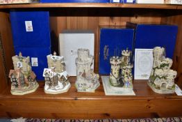 FIVE BOXED DAVID WINTER CASTLE SCULPTURES, all signed Carnival Editions, comprising limited