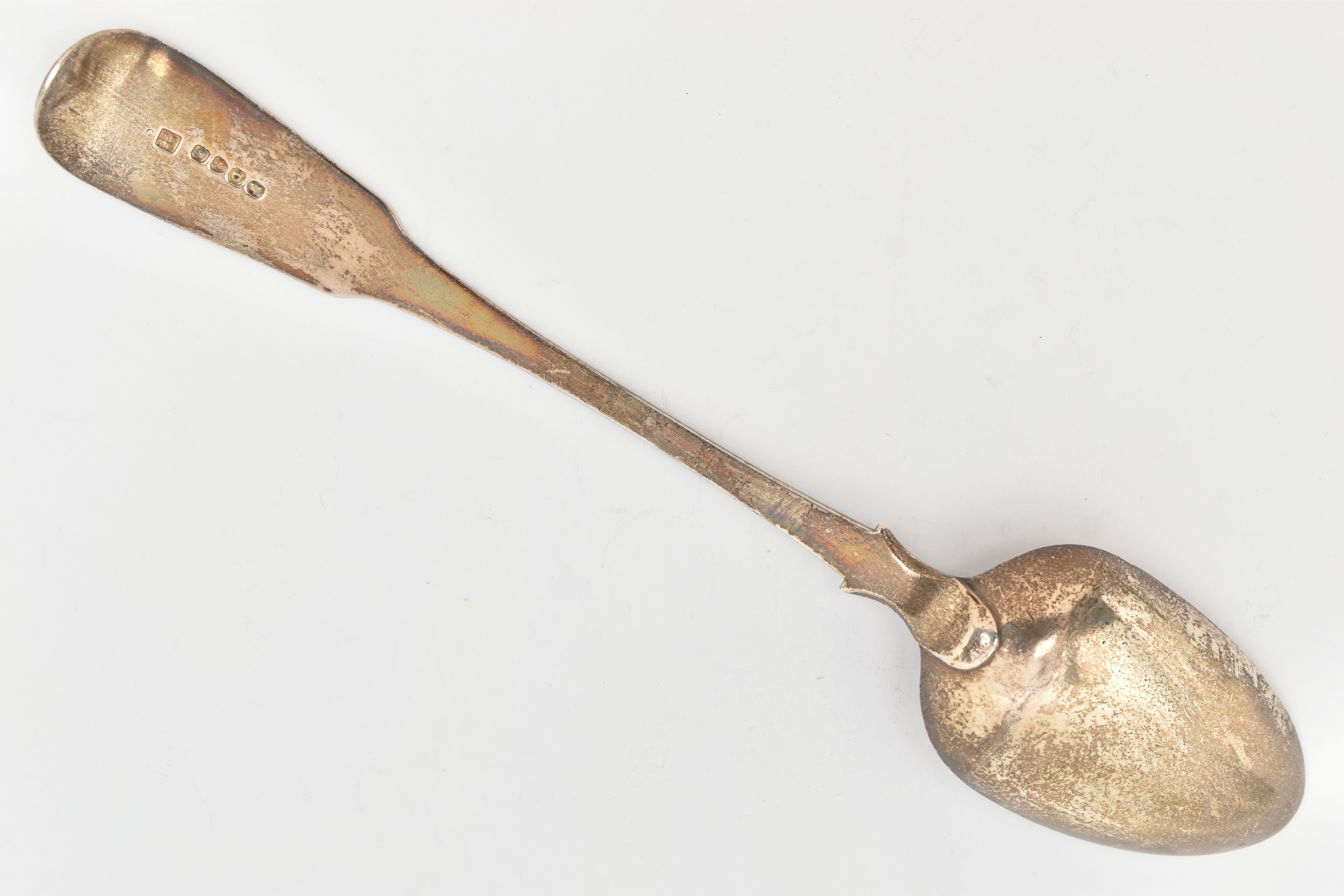 A GEORGE III SILVER SERVING SPOON, fiddle pattern spoon with monogram engraving, hallmarked 'Sarah & - Image 2 of 3