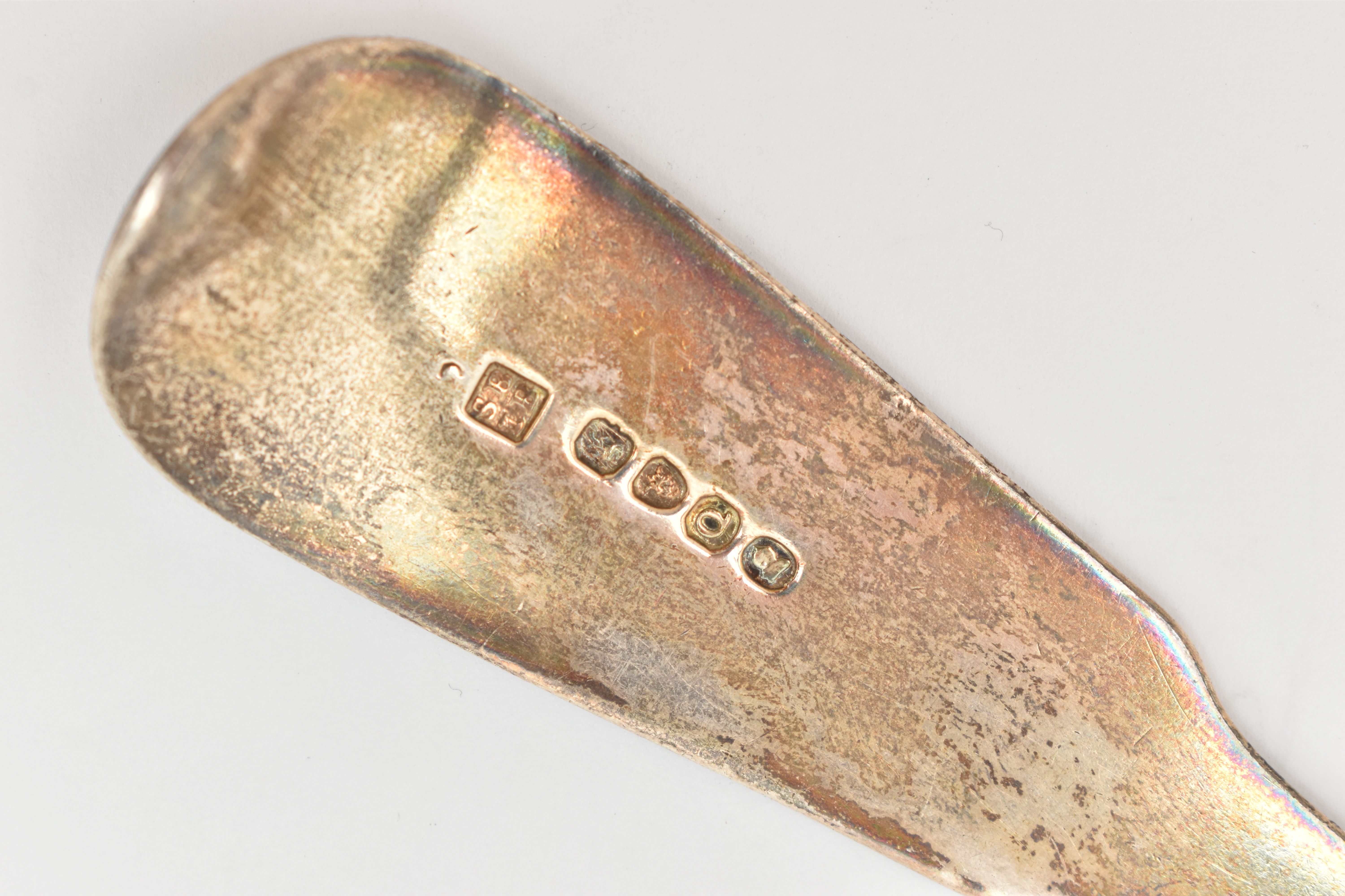 A GEORGE III SILVER SERVING SPOON, fiddle pattern spoon with monogram engraving, hallmarked 'Sarah & - Image 3 of 3