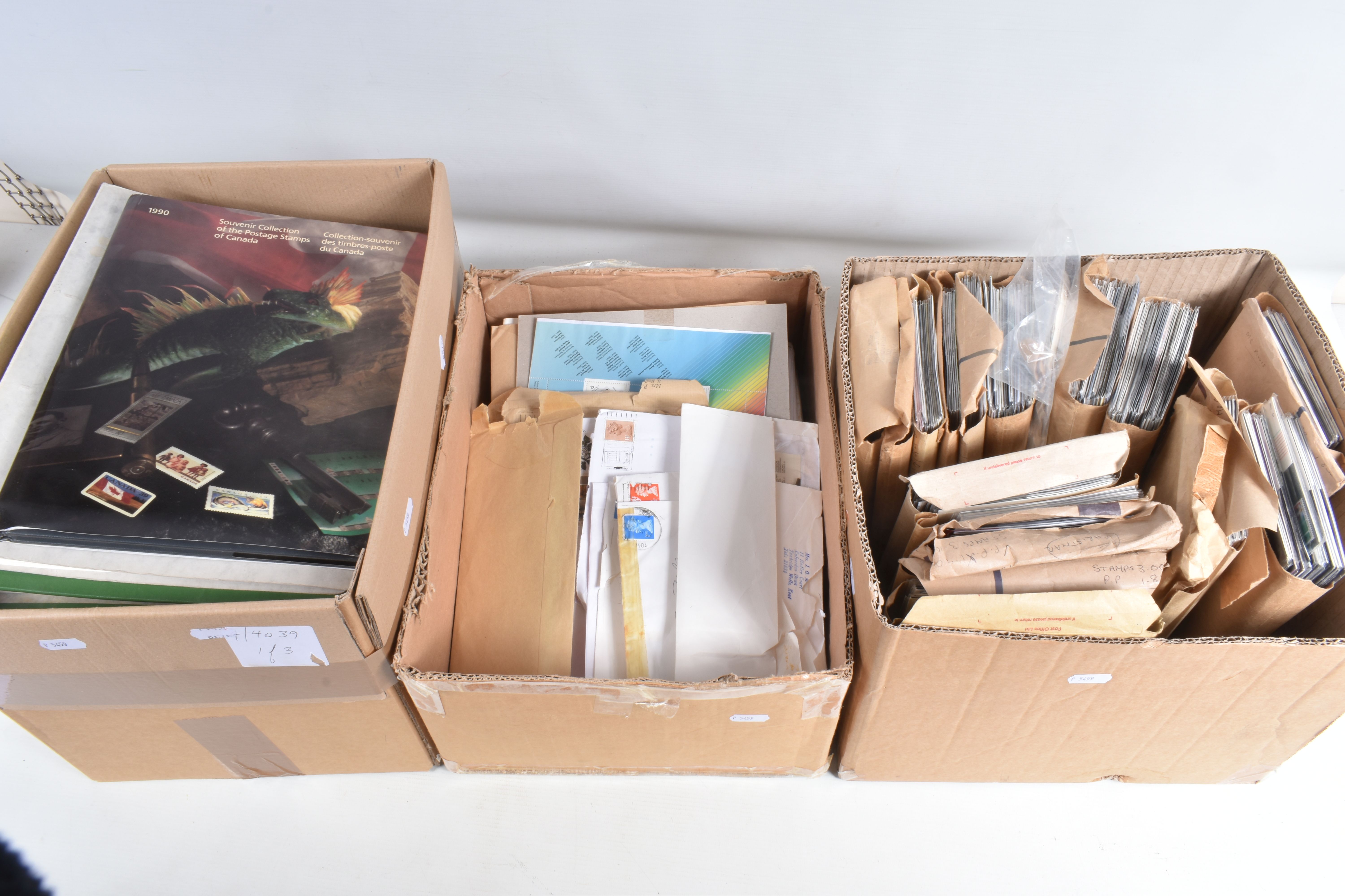 3 BOXES OF STAMPS IN ALBUMS AND LOOSE.We note range of collections in albums inc Ceylon, general