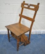 A SET OF ARTS AND CRAFTS OAK LIBRARY STEPS (condition report: rickety frame, historical marks,
