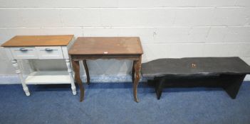 A HARDWOOD VARNISHED LIVE EDGE BENCH, length 135cm x depth 37cm x height 44cm, a modern side table