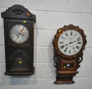 A 19TH CENTURY WALNUT DROP DIAL WALL CLOCK, the 12 inch dial depicting Roman numerals, signed
