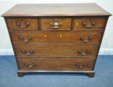 A GEORGIAN MAHOGANY CHEST OF THREE SHORT OVER THREE LONG DRAWERS, raised on bracket feet, width