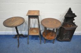 A SELECTION OF 20TH CENTURY OCCASIONAL FURNITURE, to include a corner cupboard, a two tier