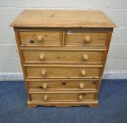 A MODERN PINE CHEST OF TWO SHORT OVER FOUR LONG DRAWERS, width 85cm x depth 48cm x height 107cm (