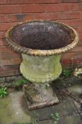 A LARGE EARLY 20th CENTURY CAST IRON CAMPAGNA URN, with fluted detail to rim and bowl, height 72cm