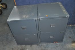 TWO MODERN METAL FILING CABINETS with two drawer, lock and one key to each, widths 47cm, depths