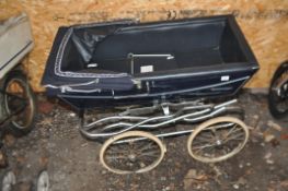 A VINTAGE SILVER CROSS PRAM with blue paintwork