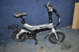 A MiRiDER GB3 FOLDING ELECTRICALLY ASSISTED BIKE, in Platinum silver with a 16in frame, 3 gears,
