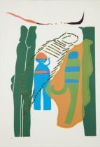 Walter Whall Battiss, South African 1906-1982,  Goodbye, Goodbye;  screenprint in colours on wo...