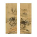 After Tanomura Chikuden (1777-1835)  A pair of Japanese paintings, ink and colour on silk, mount...