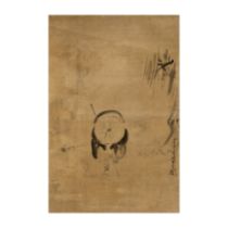 A Japanese figurative painting Painted with ink on paper, mounted as hanging scroll, depicting M...
