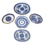 Five Chinese blue and white spoon trays and teapot stand Qing dynasty, Qianlong period Comprisi...