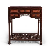 A Chinese jichimu and burrwood dressing table Republic period The rectangular top with central ...