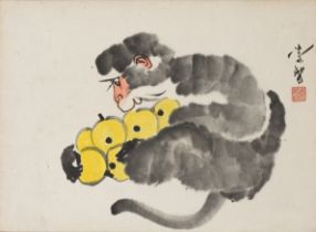 Li Zhi (? - ?) 'Monkey with pears' ink and colour on paper, signed Li Zhi with a seal for the a...