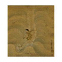 A Japanese figurative painting Painted with ink and colour on silk, mounted as hanging scroll, d...