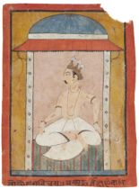 A seated deity, Bilaspur, North India, circa 1720, opaque pigments heightened with gold on paper,...