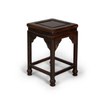 A Chinese jichimu square stool Republic period The square top with 'floating' panel above reces...