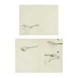 Two Japanese bird paintings and a Mount Fuji  20th century The bird paintings executed with ink...