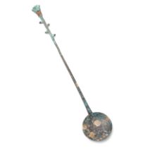 A Chinese bronze archaistic model of a 'moon lute', yue qin 20th century Cast with slender shaf...