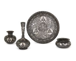 To Be Sold With No Reserve a group of small silver-inlaid bidri fish motif vessels, Lucknow, ...