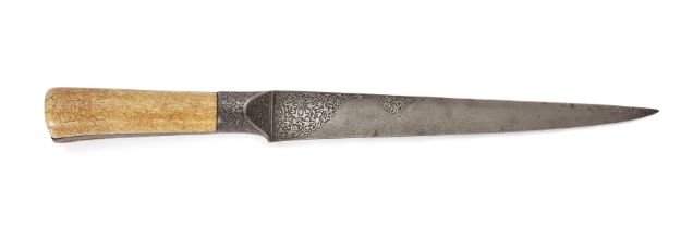 A walrus Ivory hilted watered-steel dagger (kard), Safavid Iran, 17th-18th century, the straight ...