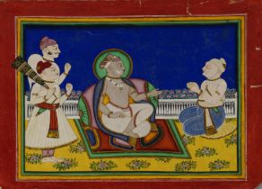A ruler seated, Jodhpur, India, 19th century, gouache on paper heightened with gilt, with two att...
