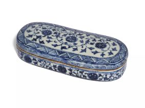 To Be Sold With No Reserve A blue and white pottery scribes box, Iran or China, 20th century, of...