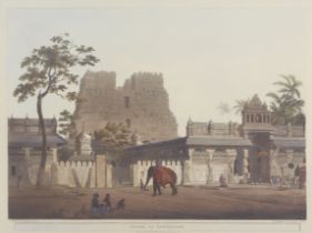 Henry Salt (British, 1780 - 1827), "Pagoda at Ramisseram", engraving with aquatint on paper, insc...