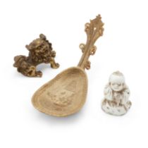 A Japanese folk art bone caddy spoon and two Chinese works of art Meiji period, 19th/20th centur...