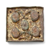 A Chinese parcel gilt bronze 'bitter melons' plaque Jin dynasty Of rectangular form with deep s...