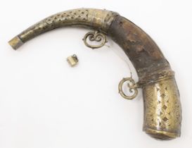 To Be Sold With No Reserve A brass mounted primer, India, 19th century or later, a horn, with su...