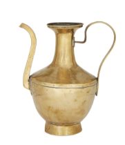 To Be Sold With No Reserve A Tibetan brass ewer, 19th century, on a raised cylinder foot, joi...