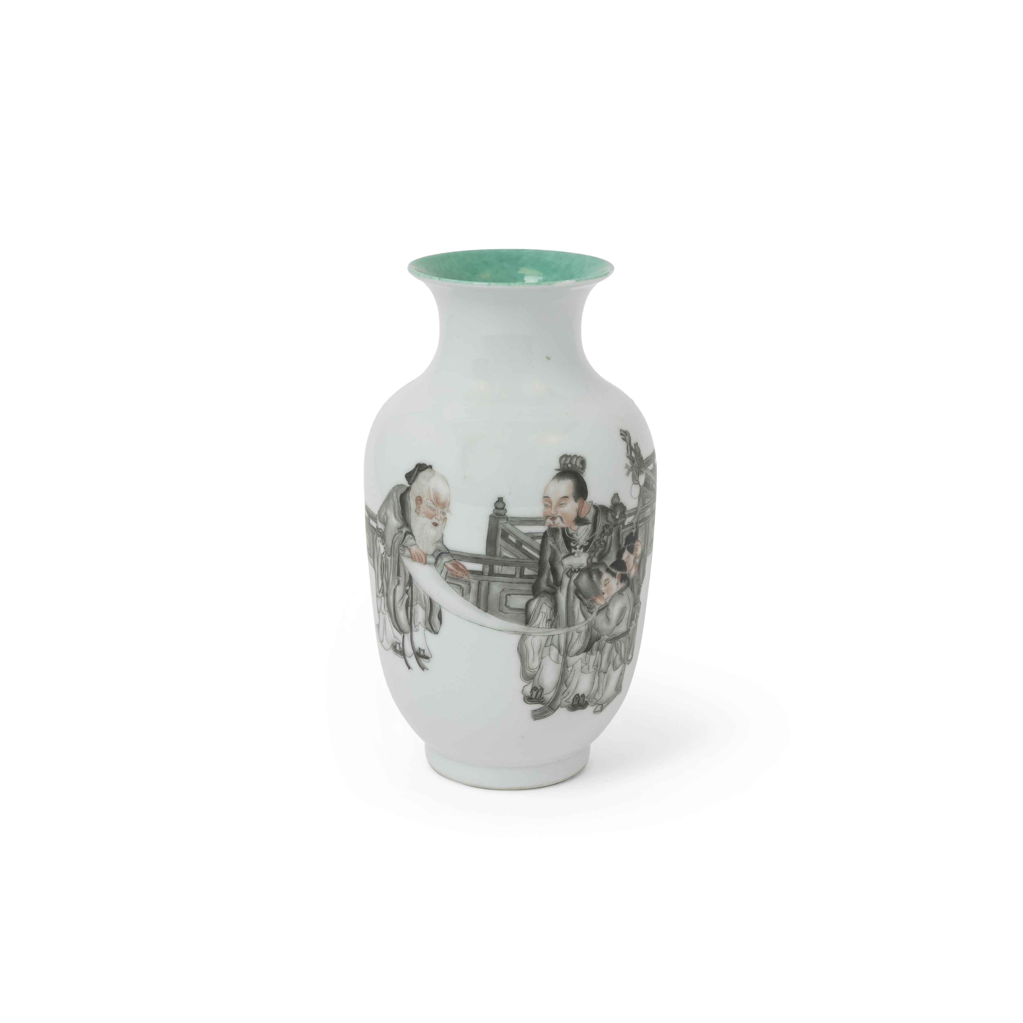 A Chinese grisaille painted 'three star Gods' vase Late Qing / Republic period, apocryphal Qianl...