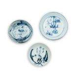 Three Chinese blue and white dishes Qing dynasty, 18th/19th century Comprising: one painted wit...