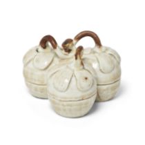 A Chinese qingbai 'fruit' box and cover Southern Song dynasty Formed as three conjoined vessels...