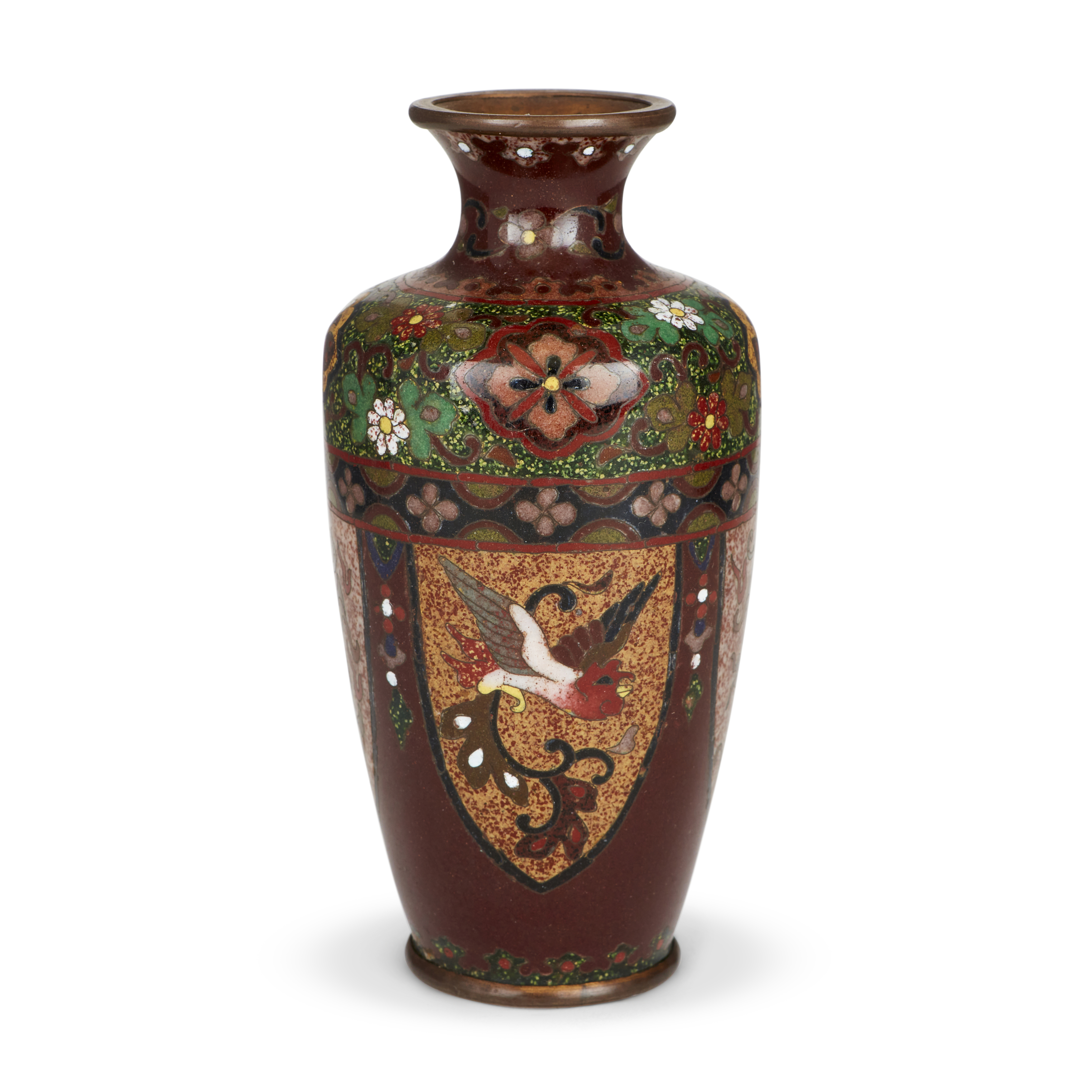 A small Japanese cloisonné-enamel Namikawa-style baluster vase Meiji era Decorated in the style...