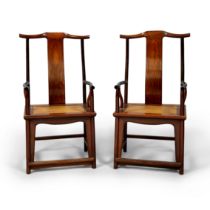 A pair of Chinese jichimu yoke back armchairs Early Qing dynasty, 17th century With yoke-form c...