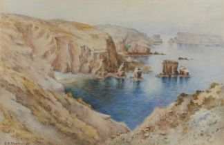 Ethel Sophia Cheeswright,  British 1874-1977-  Coastal view on Sark;  pencil and watercolour he...