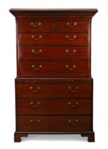 A George III mahogany chest on chest, last quarter 18th century, the moulded cornice carved with ...