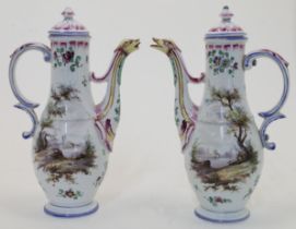 Two French faience cruet pots and covers, 19th century, spurious blue Veuve Perrin marks to under...