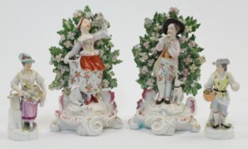 A group of four porcelain figures, 19th century, to include: a pair of Paris (Samson) Meissen sty...